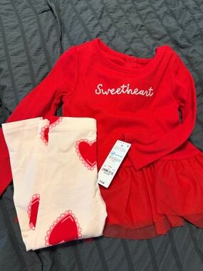 Carter's Red 'Sweetheart' Ribbed Tunic with Pink Heart Leggings
